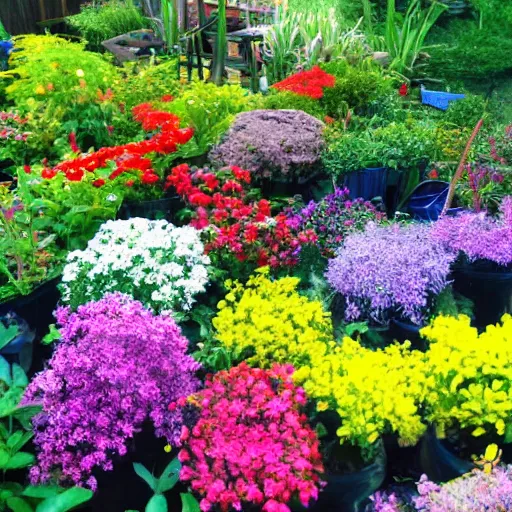 Prompt: growing multicolor plants on my garden