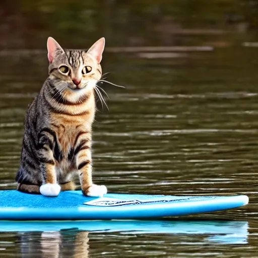 Prompt: a cat doing paddlesurf