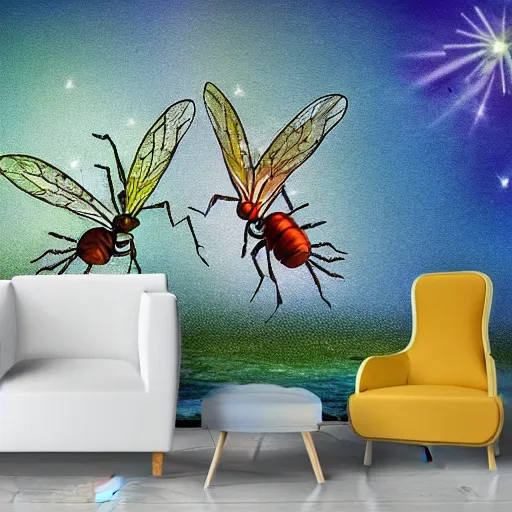 Prompt: dancing fantasy insect on dreamy background