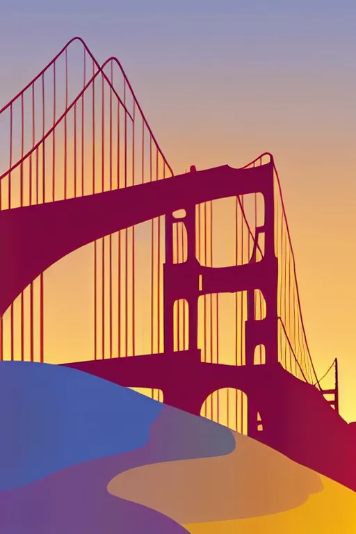 Prompt: minimalist boho style art of colorful golden gate bridge at sunrise, illustration, vector art