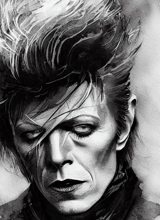 Image similar to portrait, David Bowie, watercolor, dramatic lighting, cinematic, establishing shot, extremely high detail, foto realistic, cinematic lighting, pen and ink, intricate line drawings, by Yoshitaka Amano, Ruan Jia, Kentaro Miura, Artgerm, post processed, concept art, artstation, matte painting, style by eddie mendoza, raphael lacoste, alex ross