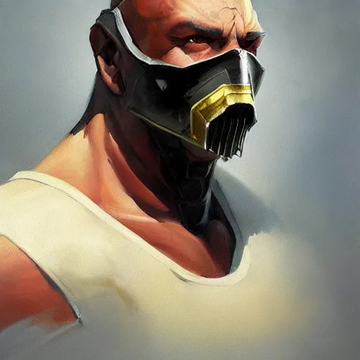 Prompt: greg manchess portrait painting of smoke from mortal kombat as overwatch character, medium shot, asymmetrical, profile picture, organic painting, sunny day, matte painting, bold shapes, hard edges, street art, trending on artstation, by huang guangjian and gil elvgren and sachin teng