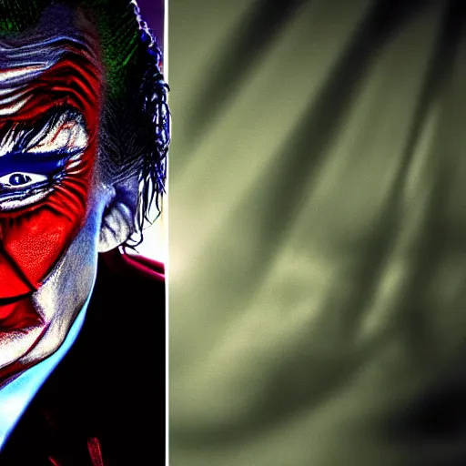 Prompt: stunning awe inspiring donald trump as the joker, movie still 8 k hdr atmospheric lighting