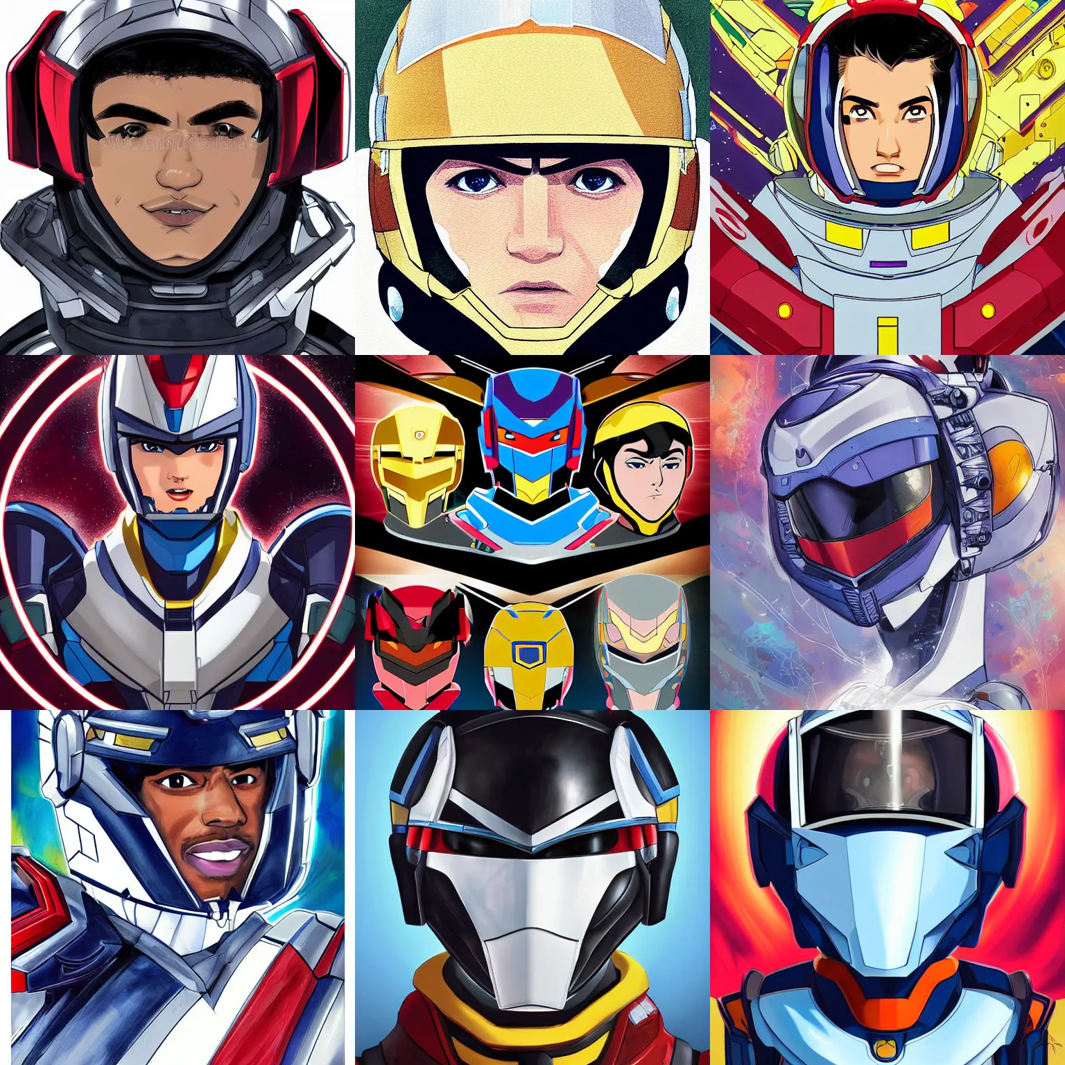 Prompt: a young handsome 👨🏾‍🦲 gundam pilot with intricate helmet on, portrait photography illustration by milestone media and denys cowan and jim lee, symmetrical facial features, symmetrical proportions, epic composition, high energy, proud, colorful, white background, in the style of Teen Titans and Disney's the Proud Family, beautiful portrait, photorealistic, 32k, hd, cinematic lighting, uplight, leftlight, studio lighting,