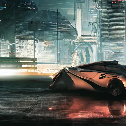 Prompt: car : motherboard forms designed by zaha hadid sci-fi futuristic ultra realistic photography, keyshot render, octane render, unreal engine 5 render, high oiled liquid glossy specularity reflections, ultra detailed, golden hour 4k, 8k, 16k in the style ofblade runner 2049 Cyberpunk 2077 ghost in the shell thor 2 marvel film : tilt shift: sharp focus