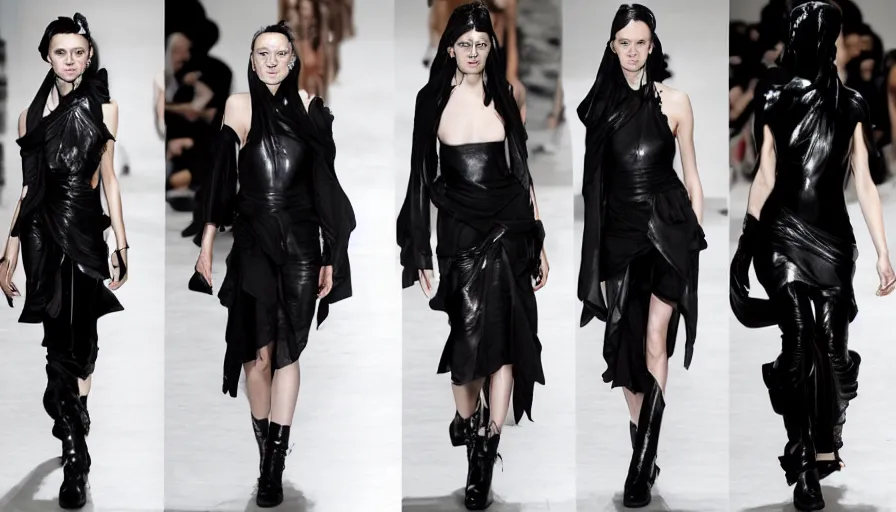 Prompt: alexander mcqueen in the style of rick owens, runway show, fashion photoshoot,