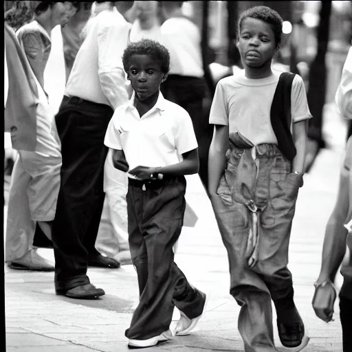 Image similar to street photo of young donald trump, black and white, by gilbert weingourt