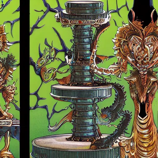 Image similar to monster energy drink stands on a pedestal, Storybook Illustration, by Yoshitaka Amano