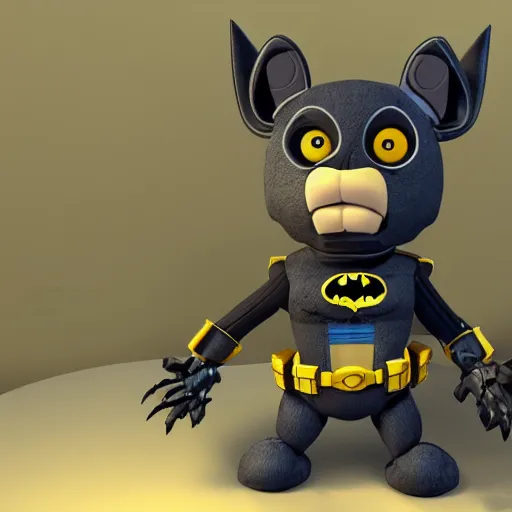 Prompt: Batman as a Five Nights at Freddy's animatronic, high quality, unreal engine 5 render, high quality render, octane render, photo realistic, ultra detail, cinematic lighting, realistic, batman, fnaf, animatronic