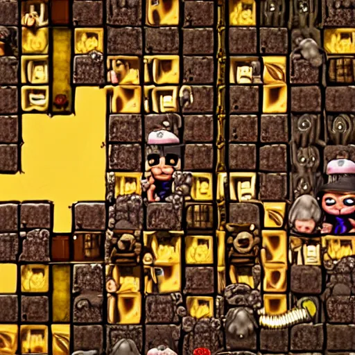 Prompt: Spelunky 2 character gathering, 4k, hyperrealistic, focused, digital art, extreme details