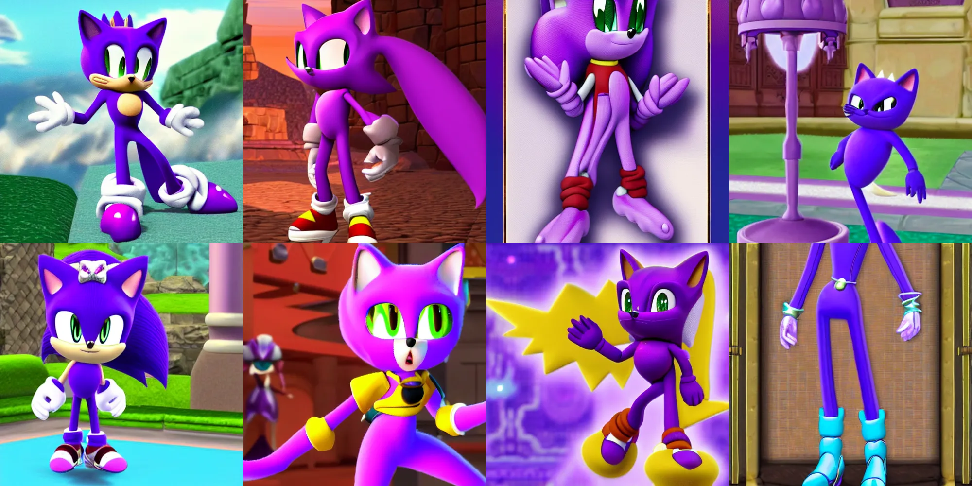 Prompt: a purple humanoid female cat wearing royal clothing in sonic the hedgehog ( 2 0 1 8 )