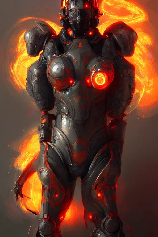 Prompt: Cybernetic Fire Armor, fantasy, magic, digital art by WLOP, highly detailed, illustration