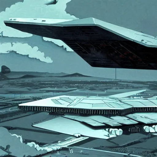 Prompt: stealth bomber starship bombing a capital starship. close - up view. pulp sci - fi art. high contrast.