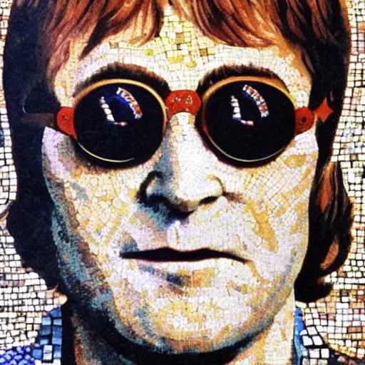 Image similar to elton john lennon in the ancient zeugma, but as an mosaic art. many small stones and nice level of details