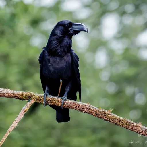 Image similar to A high quality photo of a raven perched on a tree, 4k, detailed, focus on a raven