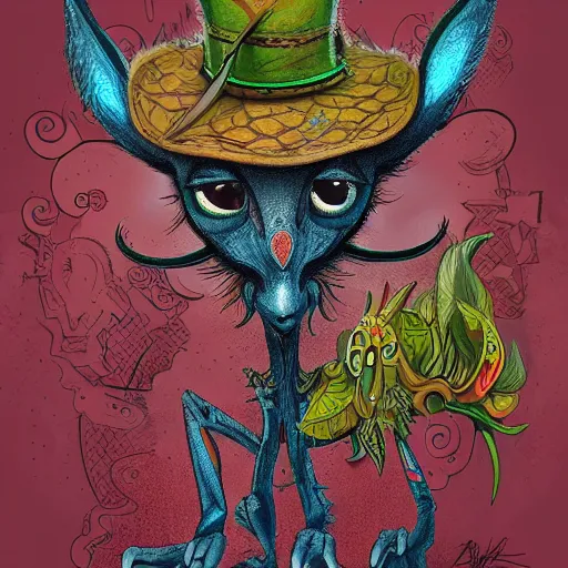 Image similar to a dik dik monster with tattoos, wearing a fedora, tattoos, colorful, digital art, fantasy, magic, trending on artstation, ultra detailed, professional illustration by basil gogos