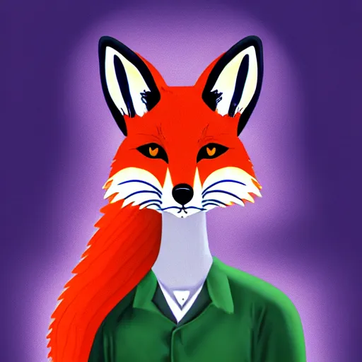 Image similar to mad fox scientist, digital art