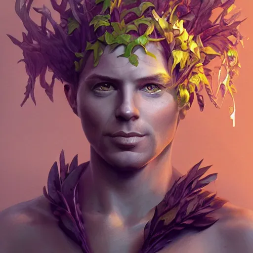 Image similar to sam riegel as a dryad, his skin are yellow leaves portrait, highly detailed, headshot, digital painting, trending on artstation, concept art, sharp focus, illustration, art by artgerm and greg rutkowski and magali villeneuve