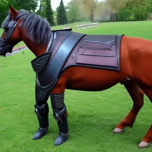 Prompt: a horse wearing mandalorian armour