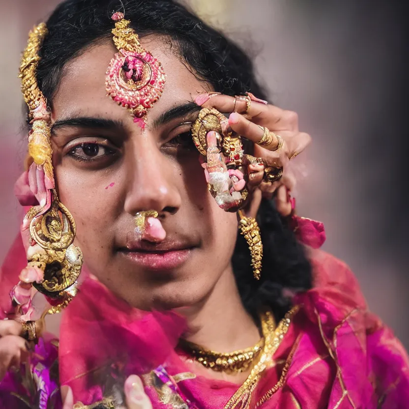 Prompt: portrait of smriti mandhana as a cute goddess, ultra realistic, canon 3 5 mm photography