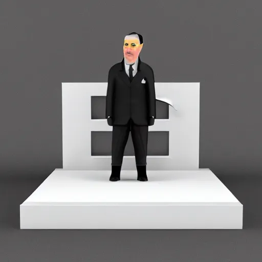 Image similar to hitler plastic glitter figurine commerical, white background, 3d render