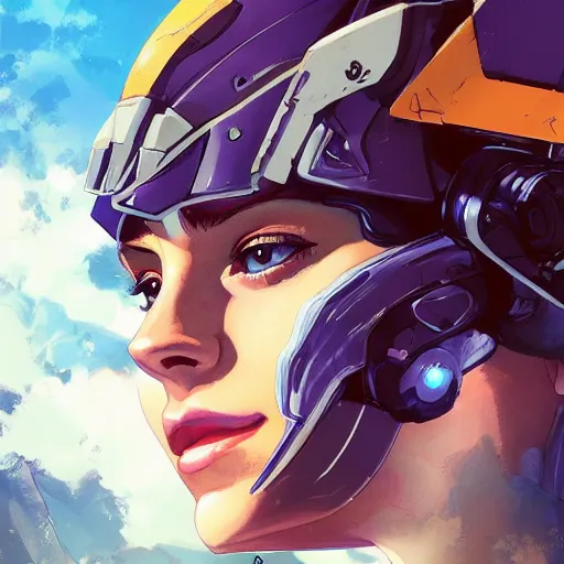 Image similar to a portrait of a stunning beautiful elite emma watson gundam pilot, with an intricate, detailed, urban inspired hiphop afro futuristic helmet, vector behance hd jesper ejsing, rhads, makoto shinkai, lois van baarle, ilya kuvshinov, rossdraws, hd, 3 2 k, ilya kuvshinov, gustav klimt