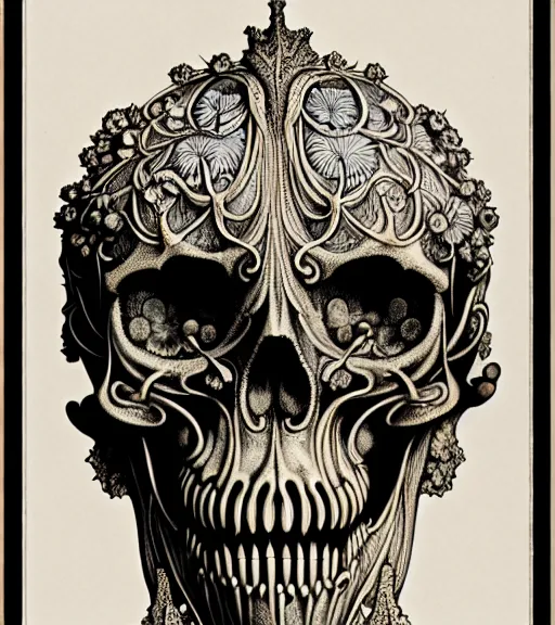 Image similar to art forms of nature by ernst haeckel, memento mori by arthur rackham, ornate antique porcelain beautiful skull mask, ultrasharp, photorealistic, hyperdetailed, octane render, polished, art nouveau, neo - gothic, gothic, intricate ornamental organic filigree, art nouveau botanicals, art forms of nature by ernst haeckel, horizontal symmetry, symbolist, visionary