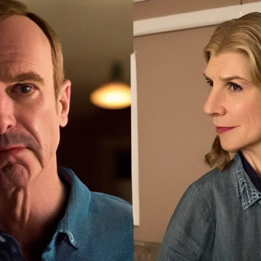 Prompt: zoom out, Woody from Toy Story in Better Call Saul with Kim Wexler