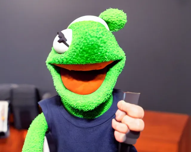 Image similar to a muppet wearing a vr headset