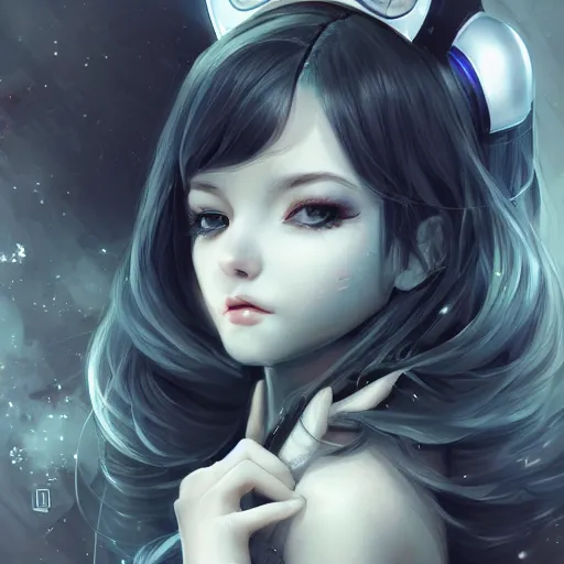 Image similar to portrait of a beautiful cute girl with robot ears falling into the third dimension by Ross Tran, 4k, intricate details