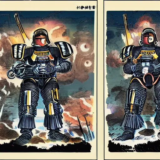 Prompt: imperial japanese space marines, comic book illustration