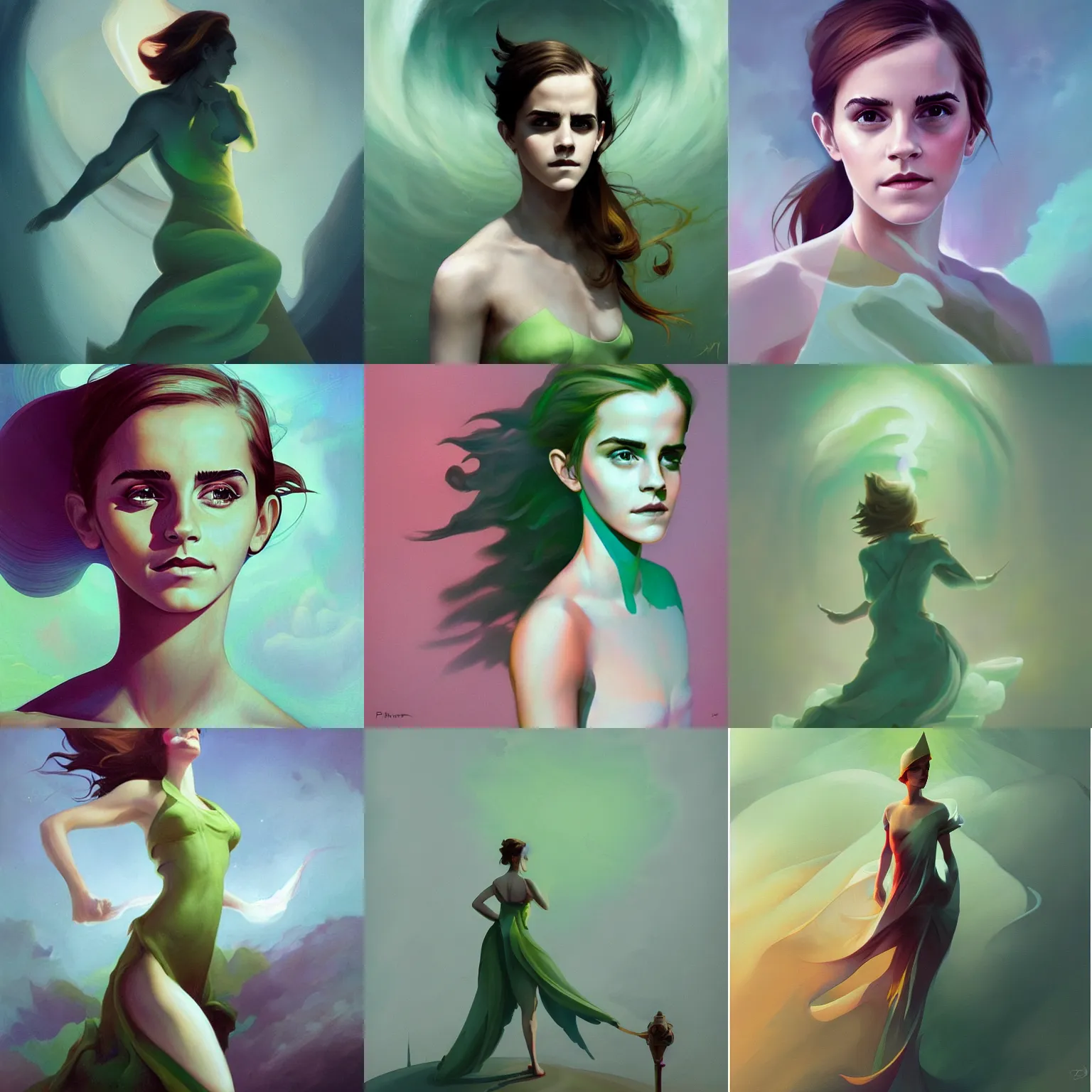 Prompt: emma watson by peter mohrbacher, dynamic lighting, gradient light green