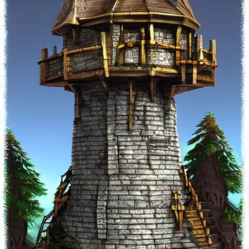 Prompt: Wizard's Tower, High Fantasy, Photorealistic, 3d realistic materials