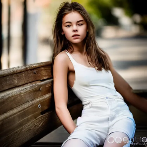 Image similar to jade weber young female model sitting on bench photography beautiful face and body, dramatic light 8 0 mm camera