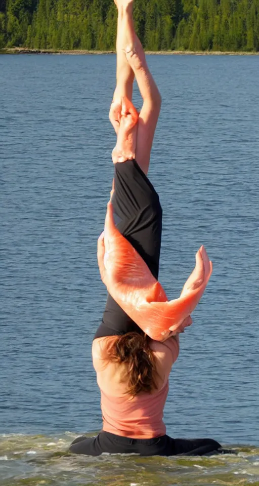 Image similar to Salmon human hybrid doing yoga