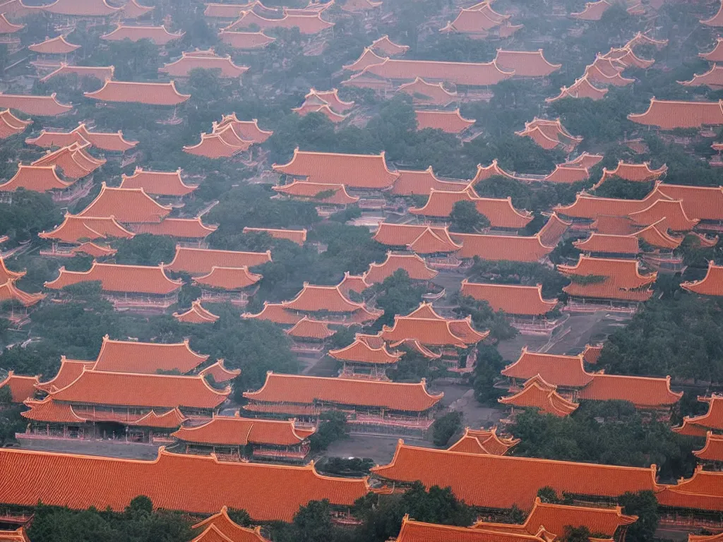 Image similar to forbidden city, highly detailed, cinematic landscape ， foggy