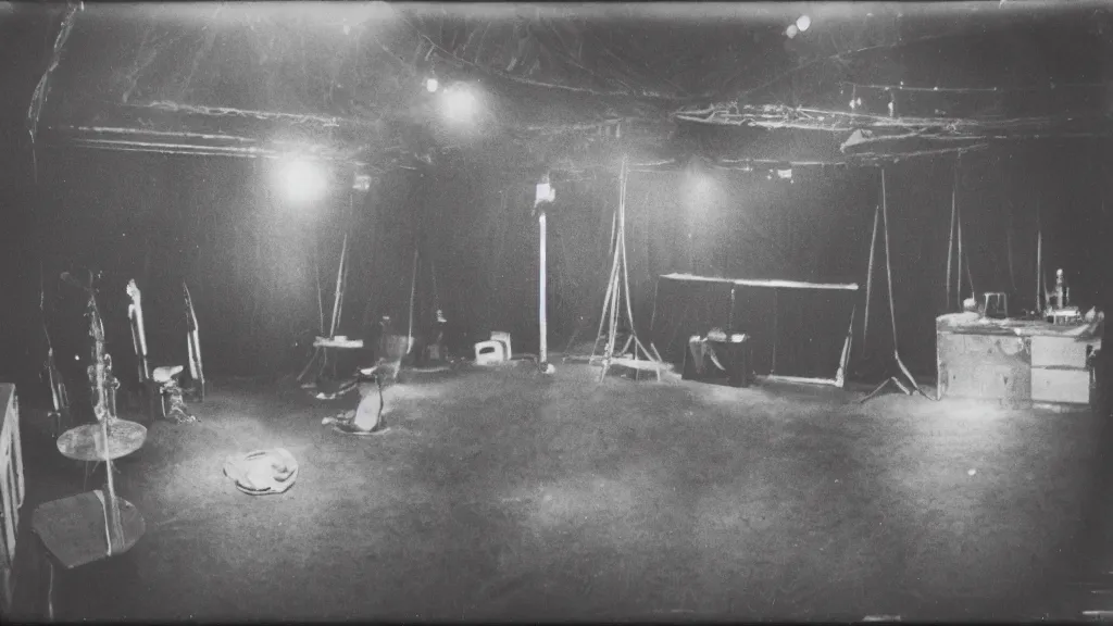 Prompt: pinhole sample of a circus backstage room