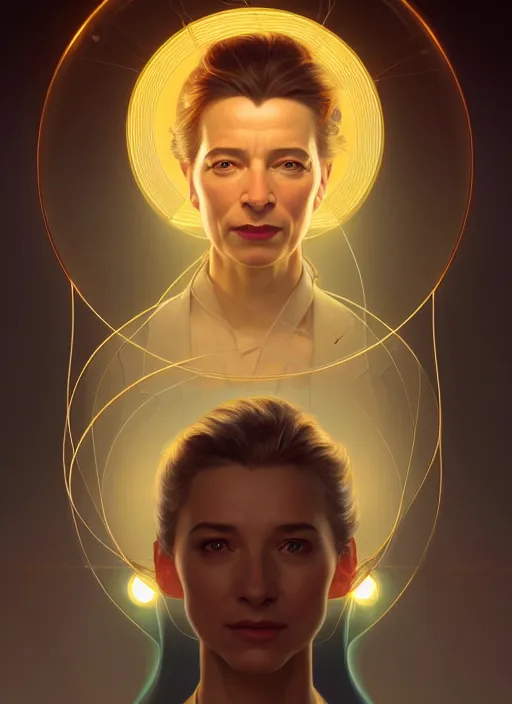 Image similar to symmetry!! portrait of simone de beauvoir female, chemisty, sci - fi, glowing lights!! intricate, elegant, highly detailed, digital painting, artstation, concept art, smooth, sharp focus, illustration, art by artgerm and greg rutkowski and alphonse mucha, 8 k