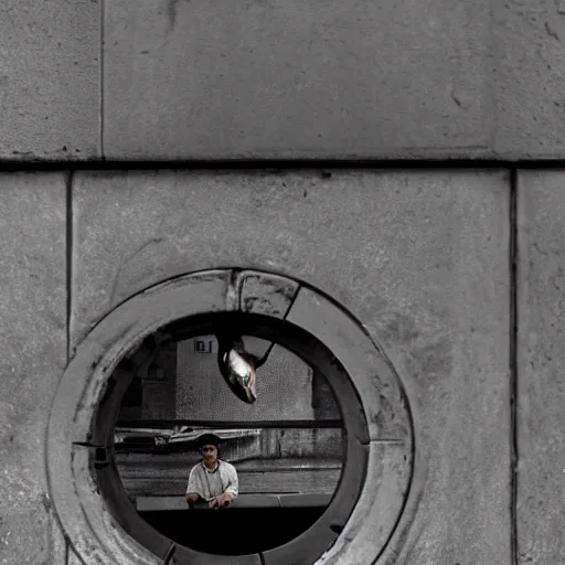 Prompt: closeup portrait of a fisherman fishing next to a manhole in a smoky new york street, by Annie Leibovitz and Steve McCurry, natural light, detailed face, CANON Eos C300, ƒ1.8, 35mm, 8K, medium-format print