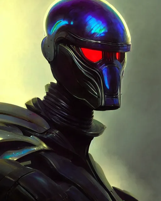 Prompt: character concept of iridescent sinewy smooth lean muscular male sleek glossy indigo black pearlescent scifi armor with continuous smooth black featureless helmet, by greg rutkowski, mark brookes, jim burns, tom bagshaw, magali villeneuve, trending on artstation