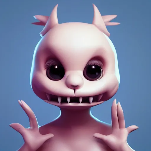 Image similar to 3 d render of funny cute little monster by artgerm and beeple, soft lighting, solid background,