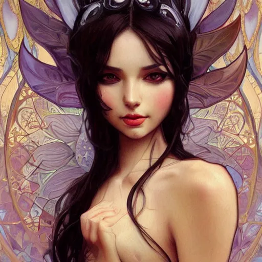 Image similar to a oil painting of a catgirl, cute, fantasy, intricate, elegant, highly detailed, centered, digital painting, artstation, concept art, smooth, sharp focus, illustration, art by artgerm and H R Giger and alphonse mucha