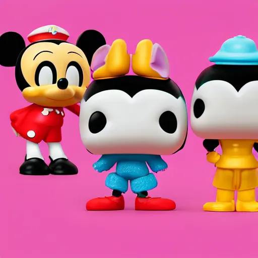 Image similar to product photograph of cute disney pop mart pucky series collection art toy popular collectible cute kawaii toys figures, octane render, hyper realistic, cute, kawaii, toys, plastic, vinyl, 8 k, white background,