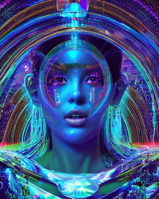 Image similar to a powerful energy psychedelic matrix latin woman, by alexander fedosav, hyper detailed digital matte painting, concept art, hyperrealism, 1 6 k resolution, cinema 4 d, 8 k resolution, trending on artstation, behance hd, a masterpiece, by stephan martiniere, particles, cel - shaded, power bright neon energy, by david a. hardy