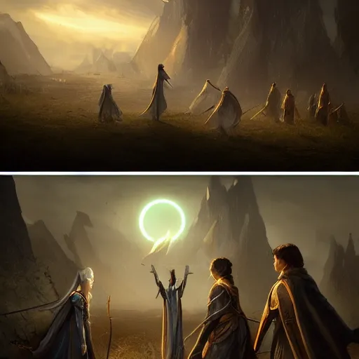 Prompt: children of light vs children of darkness, 4K matte painting, trending on ArtStation, award winning, in the style of Greg rutkowski, filipe pagliuso, tian zi, Charlie Bowater, wlop, fernanda Suarez, cgsociety, inspired by Lord of the rings, stormlight archive, arcane, riot games, dune