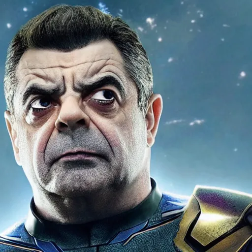 Image similar to Rowan Atkinson as Thanos in Avengers Infinity War
