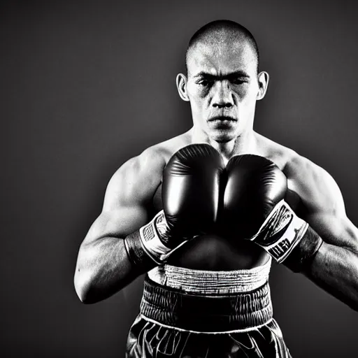 Prompt: black and white photo, portrait of k1 kickboxer by richard avedon, realistic, Leica, medium format, cinematic lighting, parallax, high resolution,