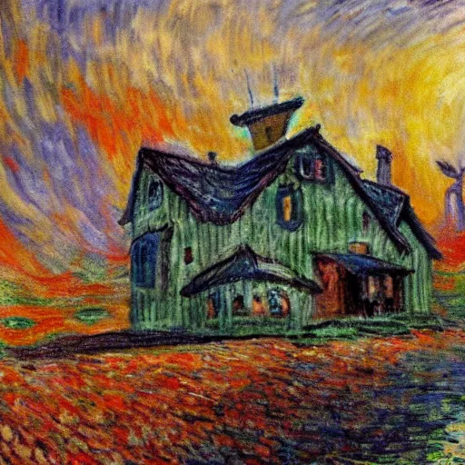 Image similar to monster house movie painted by monet