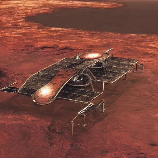 Prompt: photograph of a rusty generational spaceship landing on a new hopefully habitable planet.