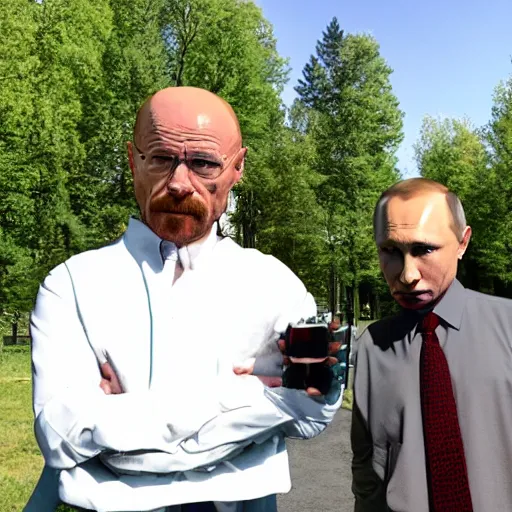 Image similar to walter white and putin in the park